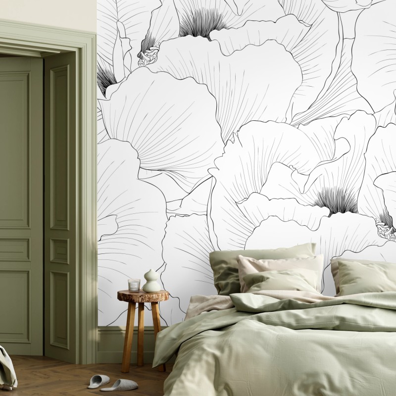 Fototapete feine botanische linienzeichnung mit blumen