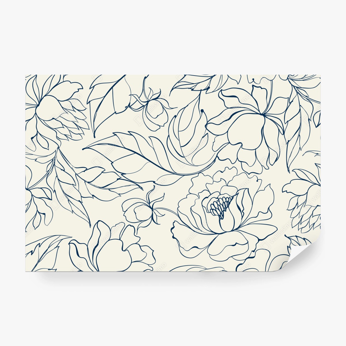 Fototapete handgezeichnetes marineblaues blumenmuster auf creme – Wallnifity® Fototapete handgezeichnetes marineblaues blumenmuster auf creme – Wallnifity®