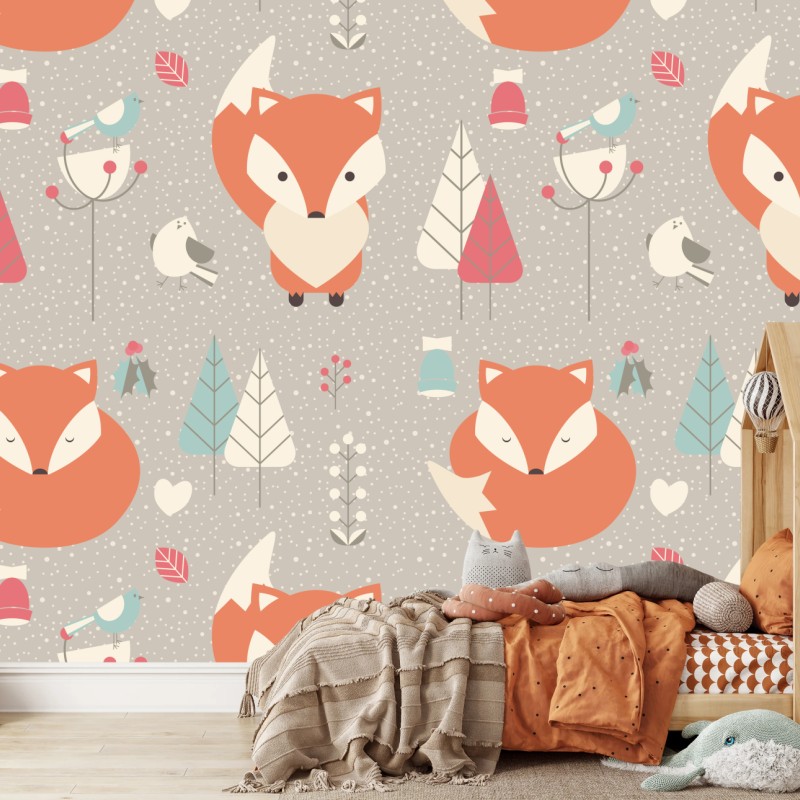 Fototapete niedliches waldfuchs-muster