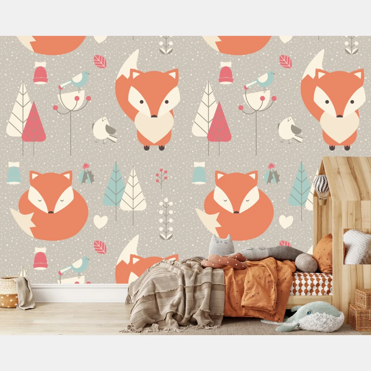 Fototapete niedliches waldfuchs-muster – Wallnifity®