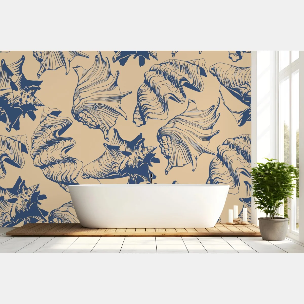 Fototapete muschelmuster in blau und beige – Wallnifity® Fototapete muschelmuster in blau und beige – Wallnifity®