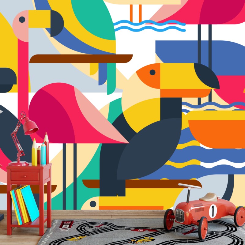 Fototapete tropisches geometrisches vogelmuster