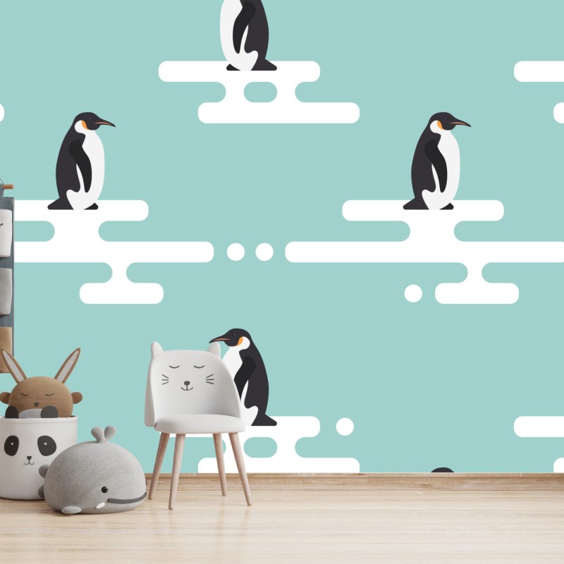 Fototapete süßes pinguinmuster in pastell-türkis
