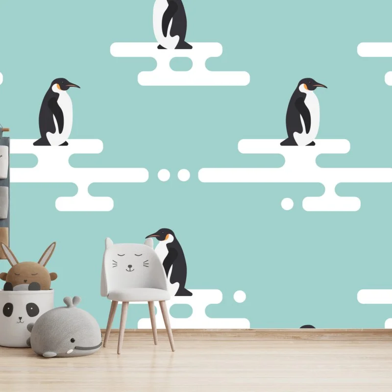 Fototapete süßes pinguinmuster in pastell-türkis