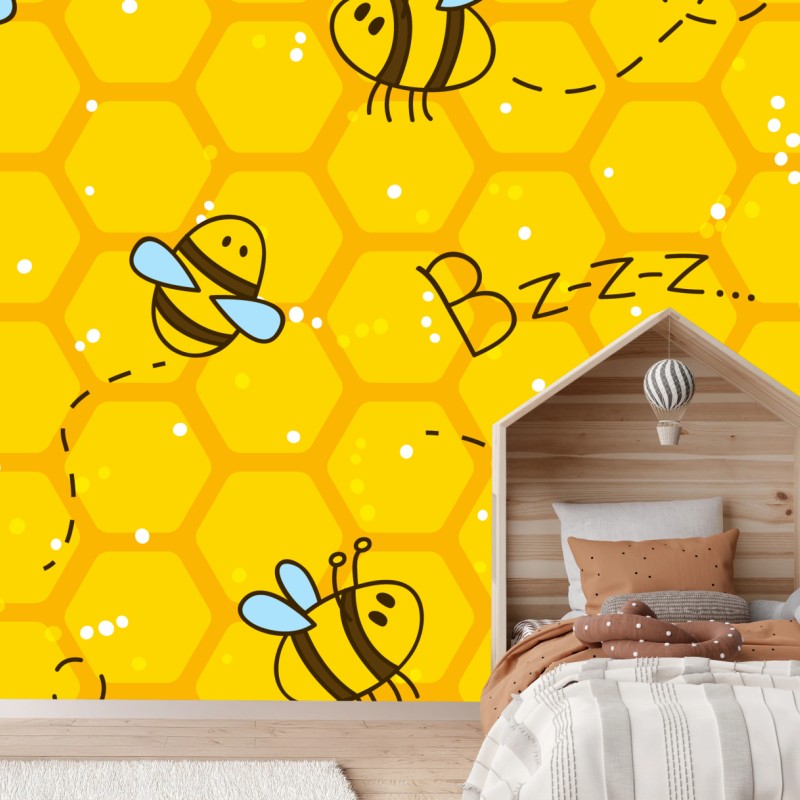 Fototapete niedliches bienen- und wabenmuster