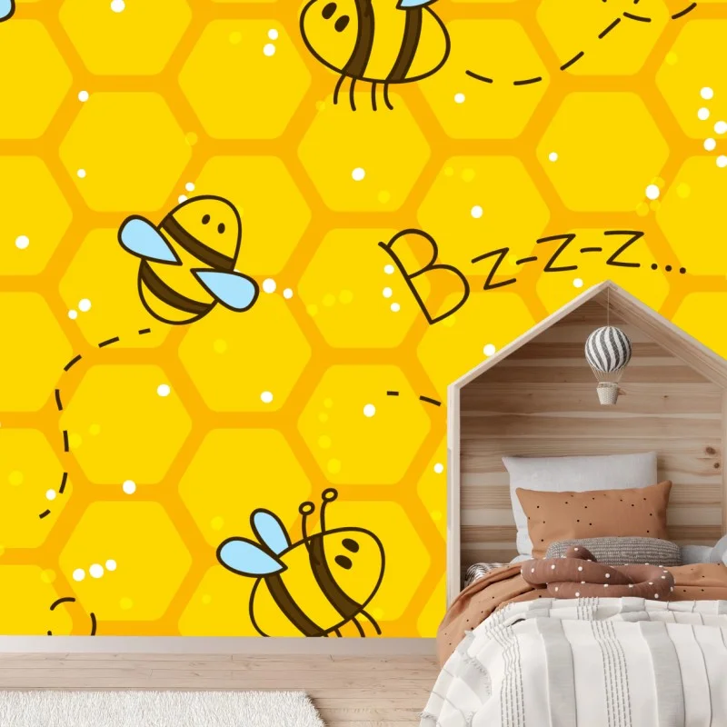 Fototapete niedliches bienen- und wabenmuster