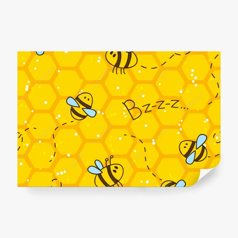 Fototapete niedliches bienen- und wabenmuster