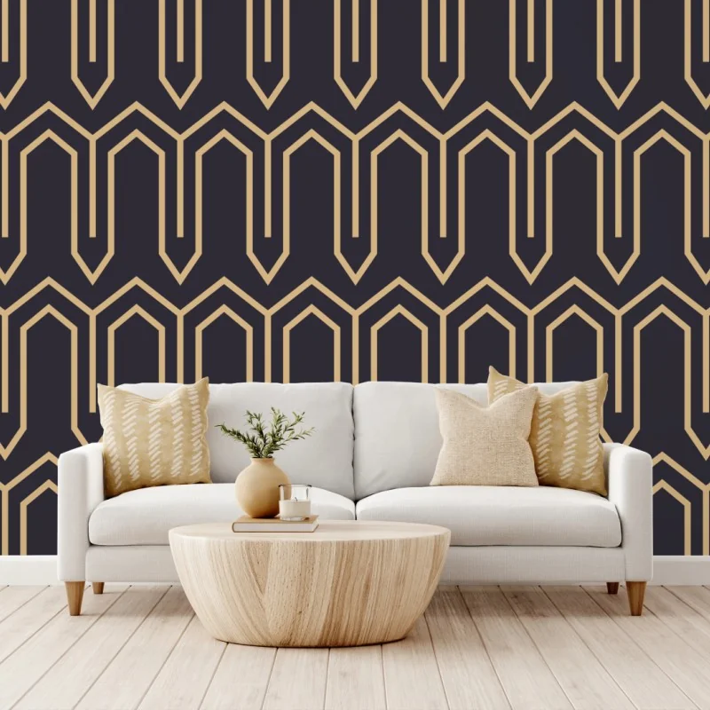 Fototapete art deco geometrisches muster in gold und schwarz