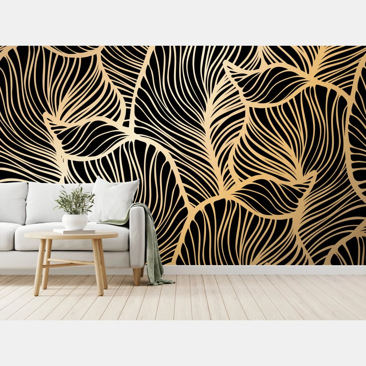 Fototapete goldenes blattmuster auf schwarzem hintergrund – Wallnifity® Fototapete goldenes blattmuster auf schwarzem hintergrund – Wallnifity®