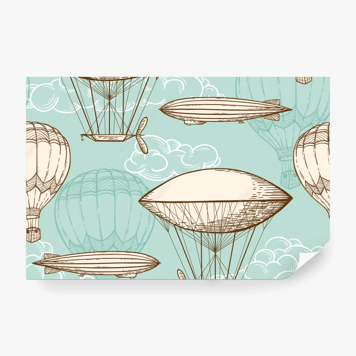 Fototapete vintage-motiv mit luftschiffen und ballons – Wallnifity® Fototapete vintage-motiv mit luftschiffen und ballons – Wallnifity®