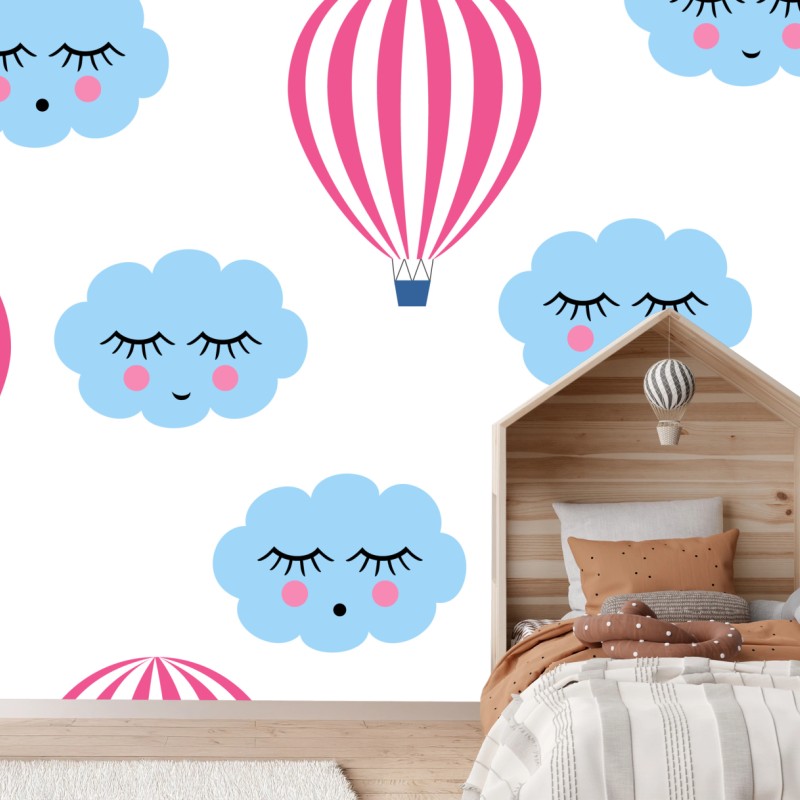 Fototapete pastellwolken und luftballons muster