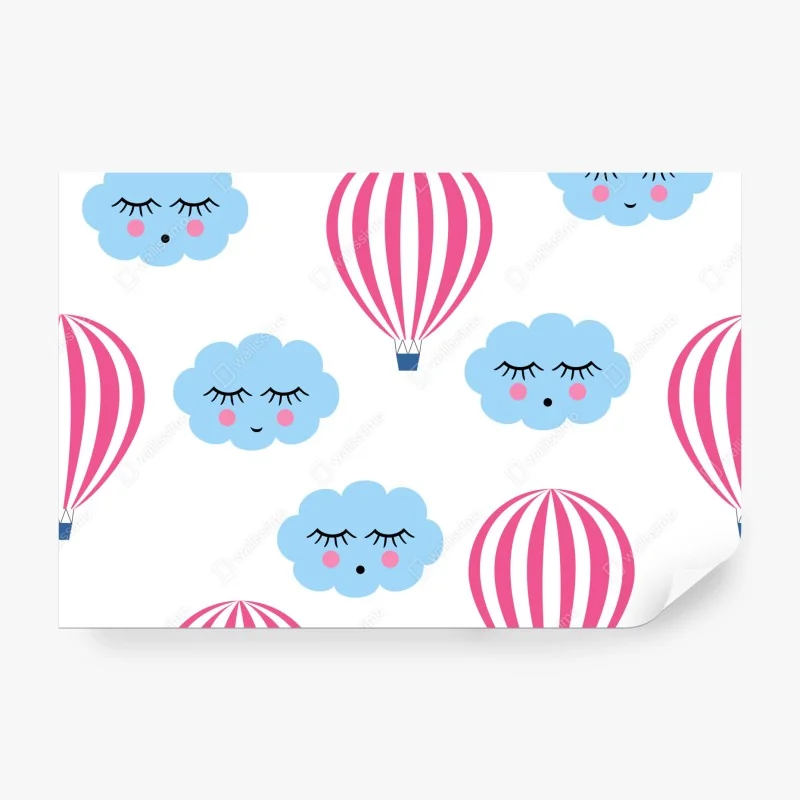 Fototapete pastellwolken und luftballons muster