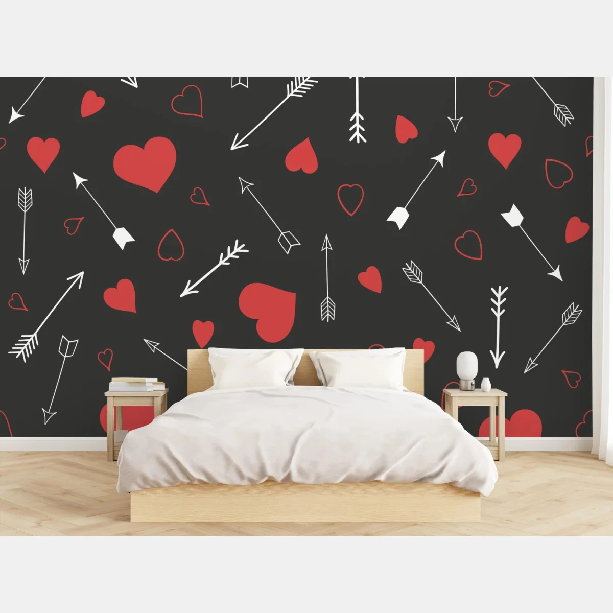 Fototapete muster aus roten herzen und pfeilen – Wallnifity® Fototapete muster aus roten herzen und pfeilen – Wallnifity®