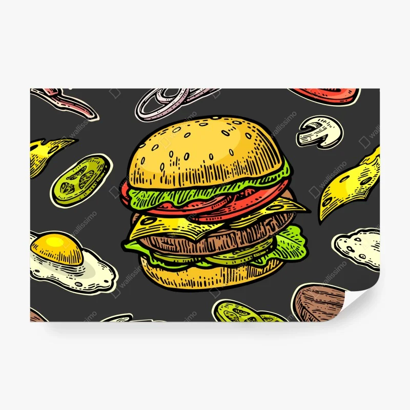 Fototapete buntes burger-muster mit zutaten