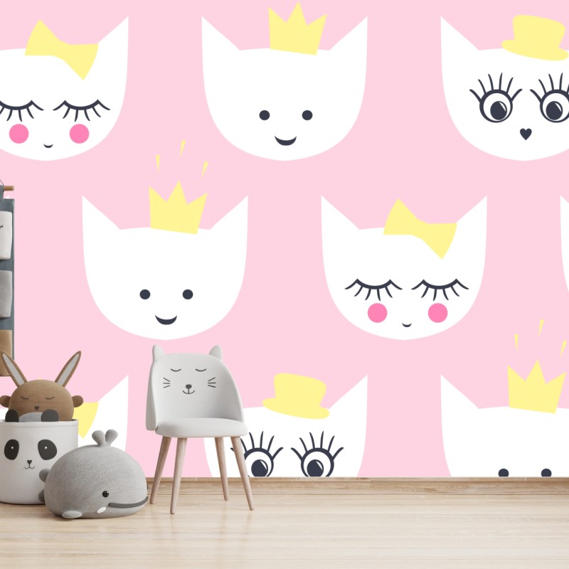 Fototapete rosa kätzchen prinzessinnenmuster