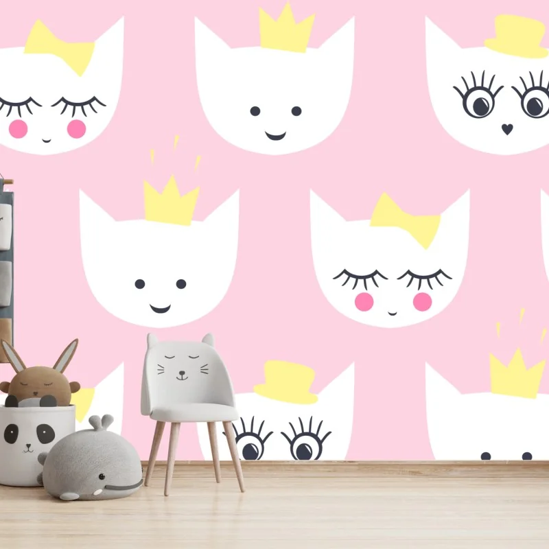 Fototapete rosa kätzchen prinzessinnenmuster