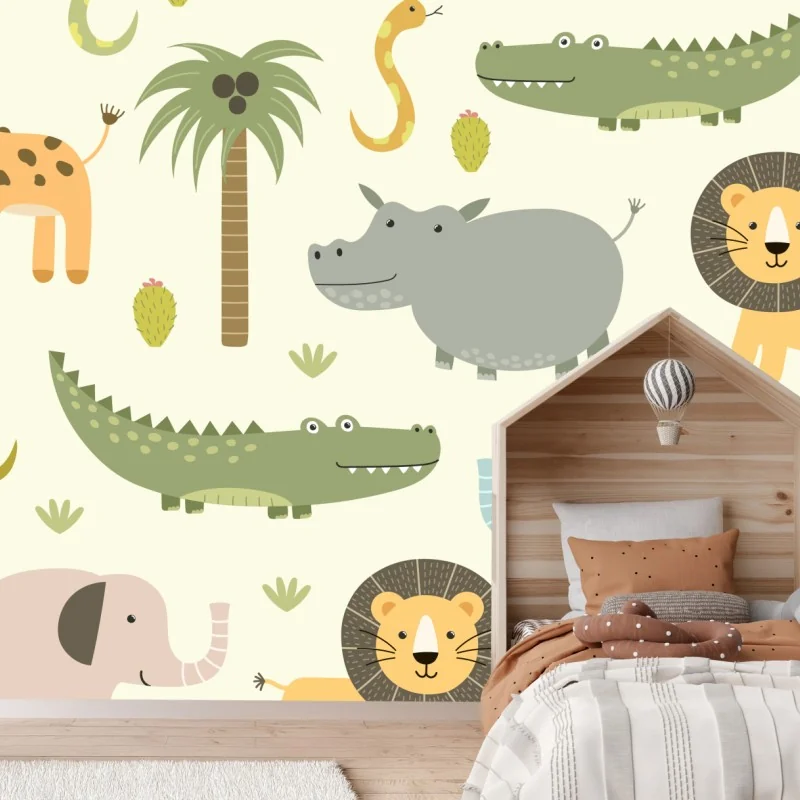 Fototapete pastell safari tiermuster – Wallnifity®