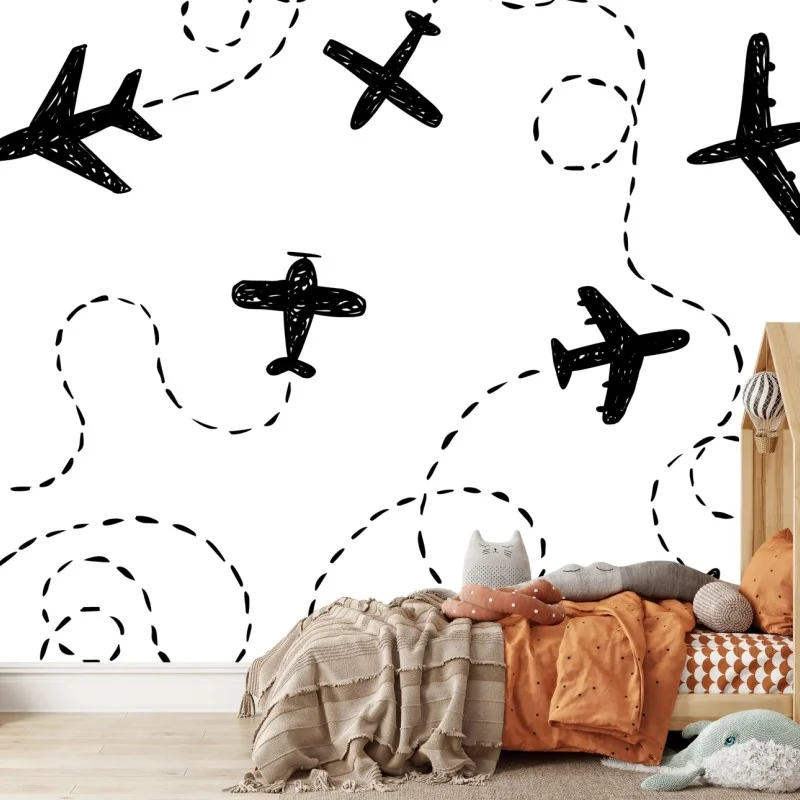 Fototapete handgezeichnetes flugzeugmuster