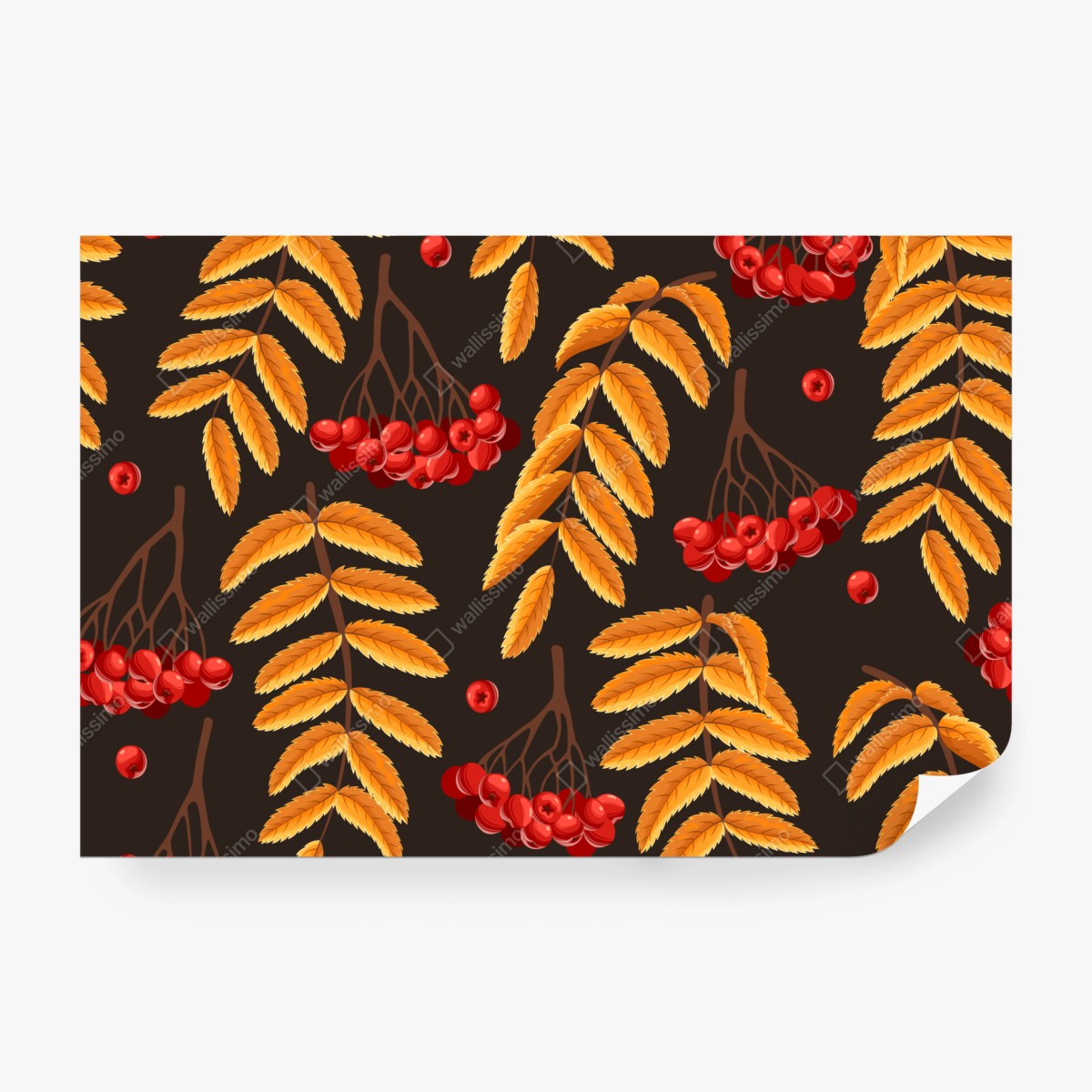 Fototapete herbstliches muster mit vogelbeeren und blättern – Wallnifity® Fototapete herbstliches muster mit vogelbeeren und blättern – Wallnifity®