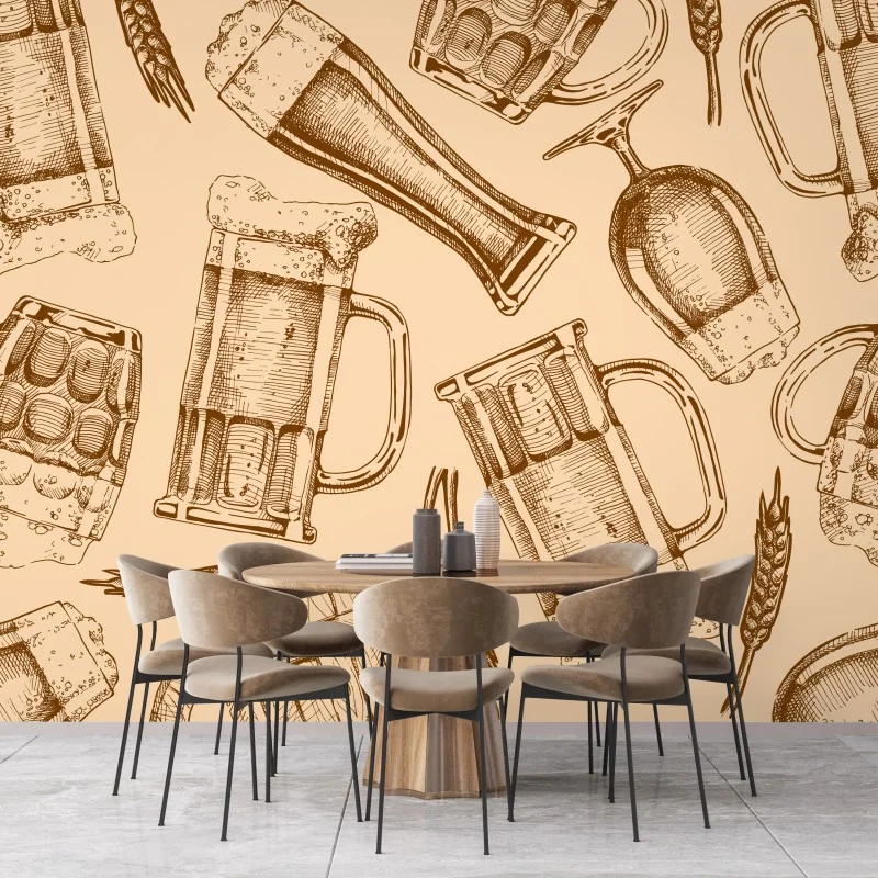 Fototapete retro muster mit bierkrügen