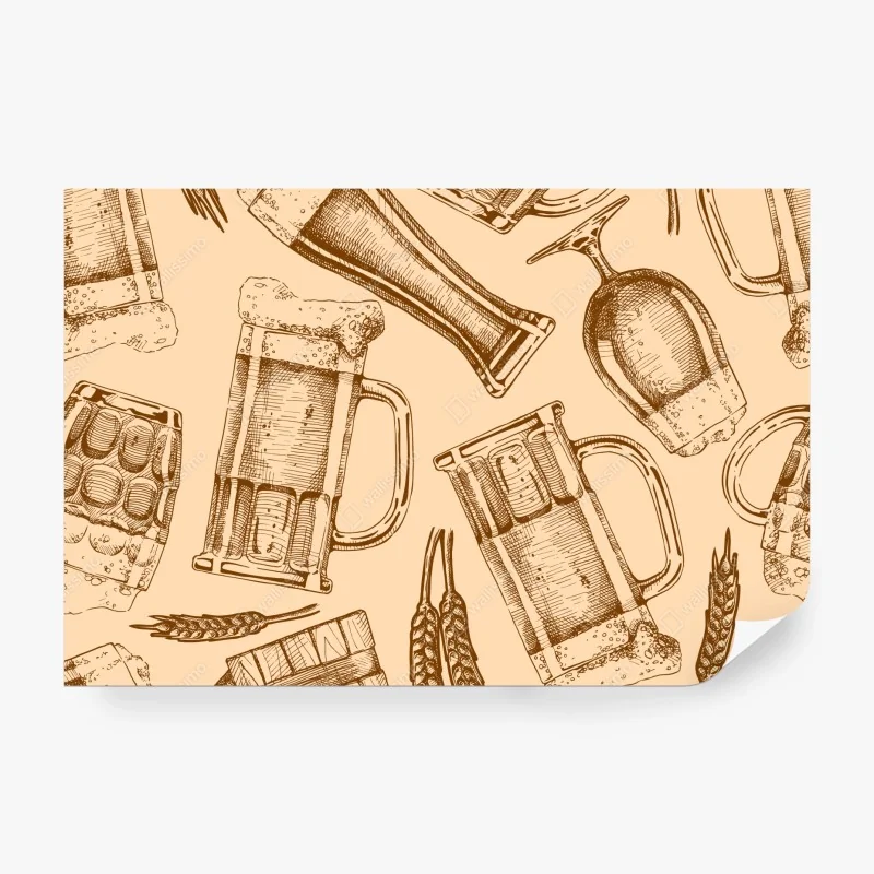 Fototapete retro muster mit bierkrügen
