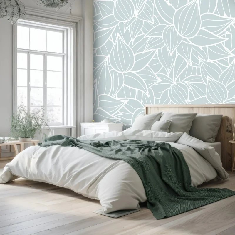 Fototapete zartes türkis blättermuster – Wallnifity® Fototapete zartes türkis blättermuster – Wallnifity®