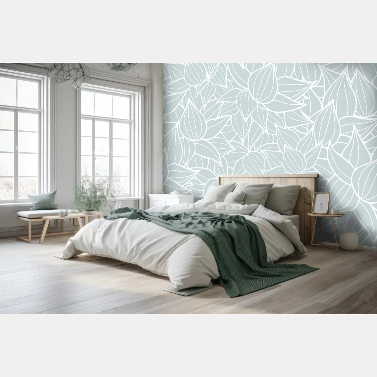 Fototapete zartes türkis blättermuster – Wallnifity® Fototapete zartes türkis blättermuster – Wallnifity®