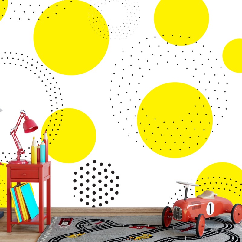 Fototapete leuchtendes gelbes punktemuster für kinderzimmer