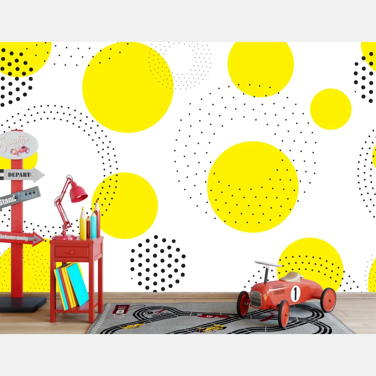 Fototapete leuchtendes gelbes punktemuster für kinderzimmer – Wallnifity®