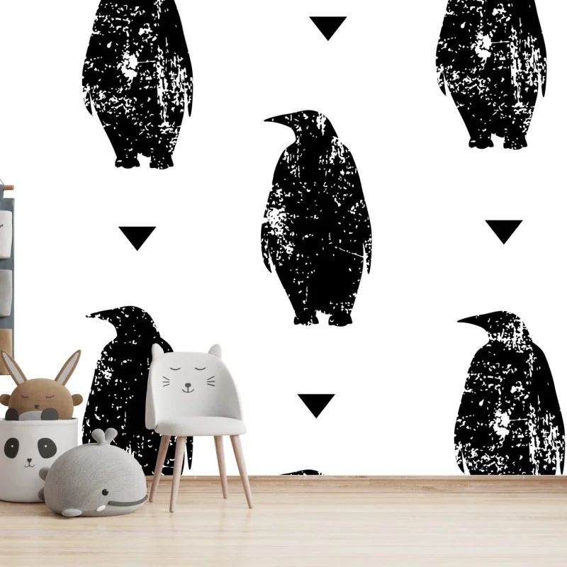 Fototapete schwarzes pinguin-silhouetten-muster – Wallnifity® Fototapete schwarzes pinguin-silhouetten-muster – Wallnifity®