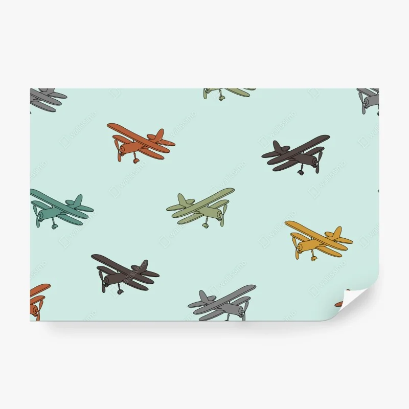 Fototapete muster mit doppeldeckern auf türkisgrund