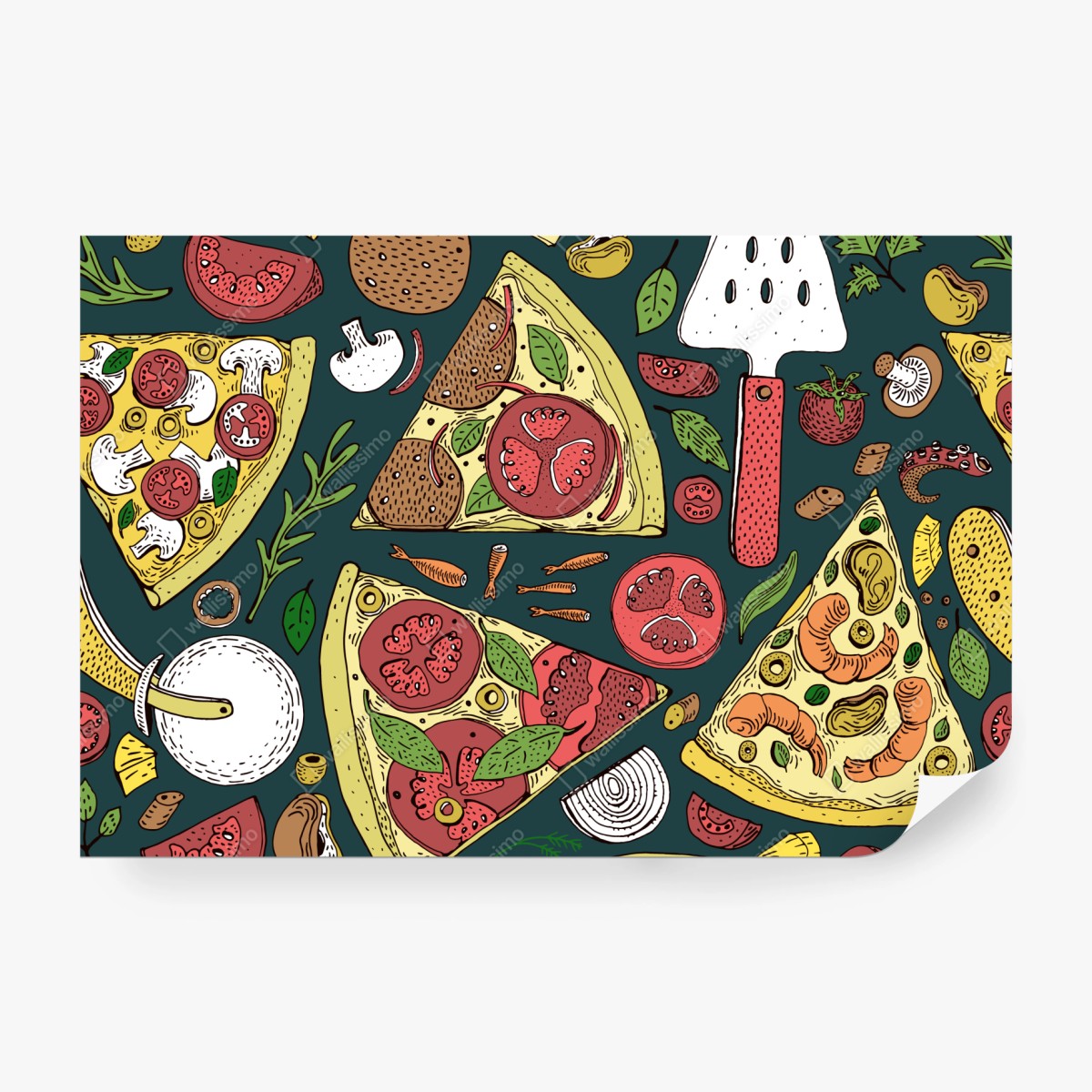 Fototapete buntes muster mit pizzastücken – Wallnifity® Fototapete buntes muster mit pizzastücken – Wallnifity®