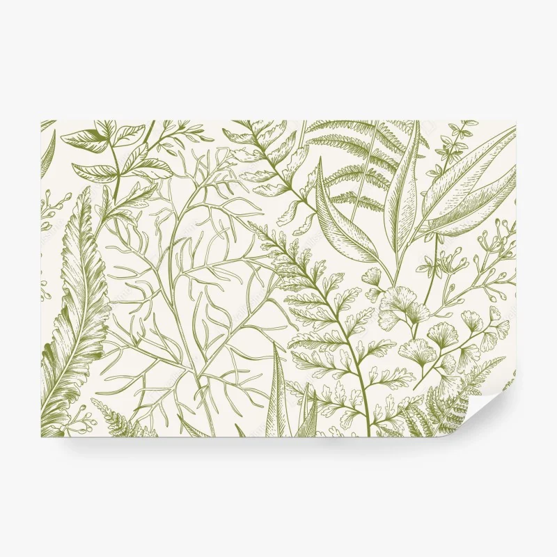 Fototapete handgezeichnetes grünes blättermotiv