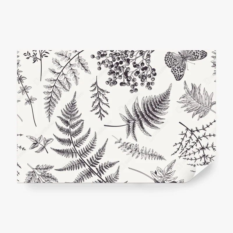 Fototapete monochromes botanisches blättermuster