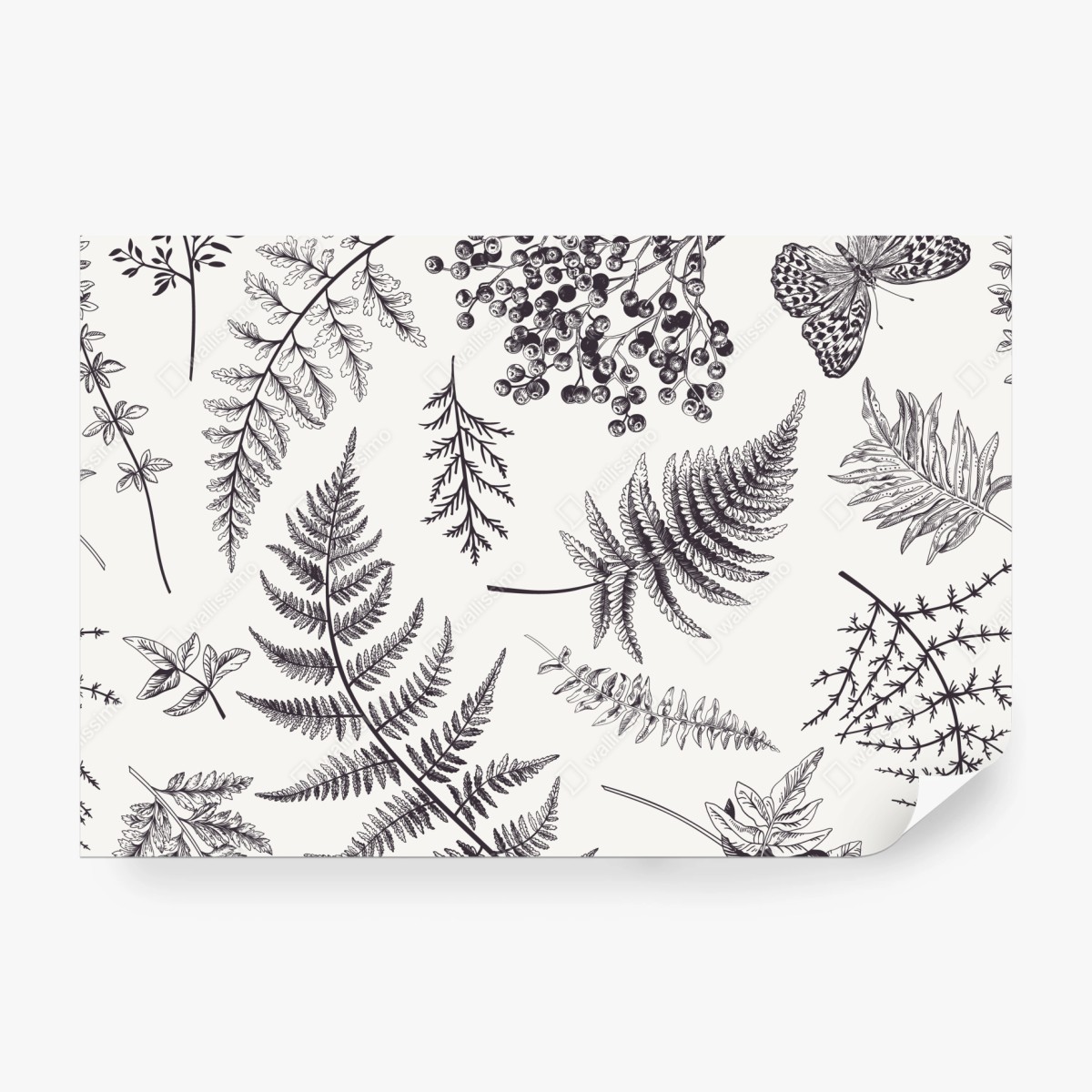 Fototapete monochromes botanisches blättermuster – Wallnifity®