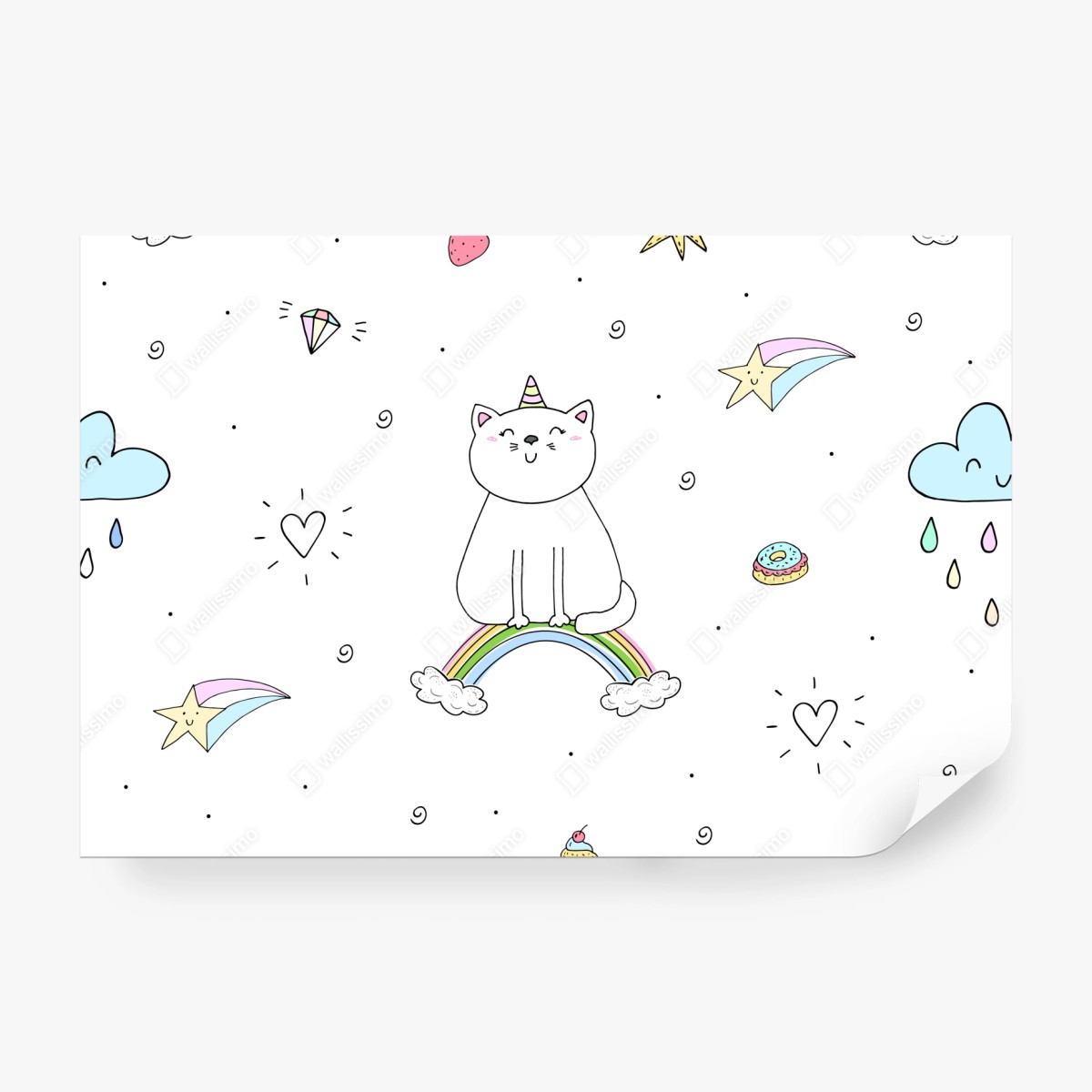 Fototapete pastell-einhornkatze auf dem regenbogen – Wallnifity® Fototapete pastell-einhornkatze auf dem regenbogen – Wallnifity®