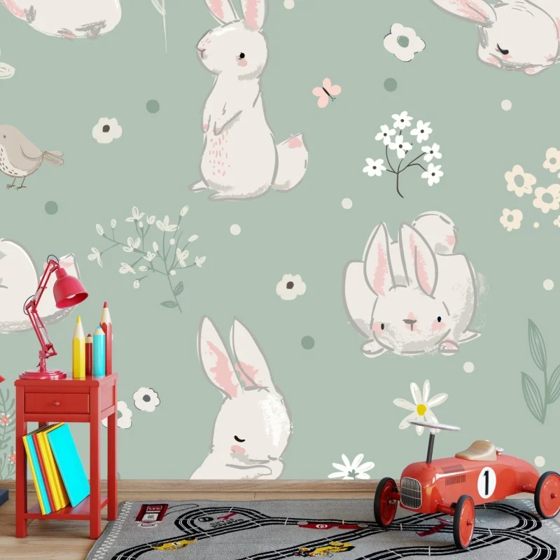 Fototapete pastell häschen muster fürs kinderzimmer