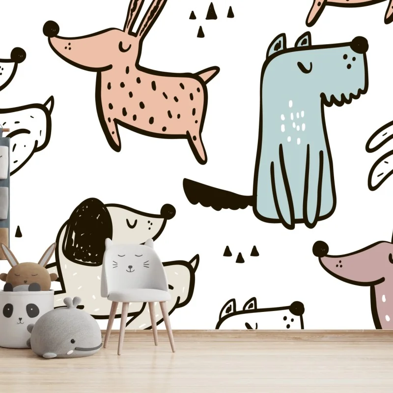 Fototapete verspieltes pastell hunde muster