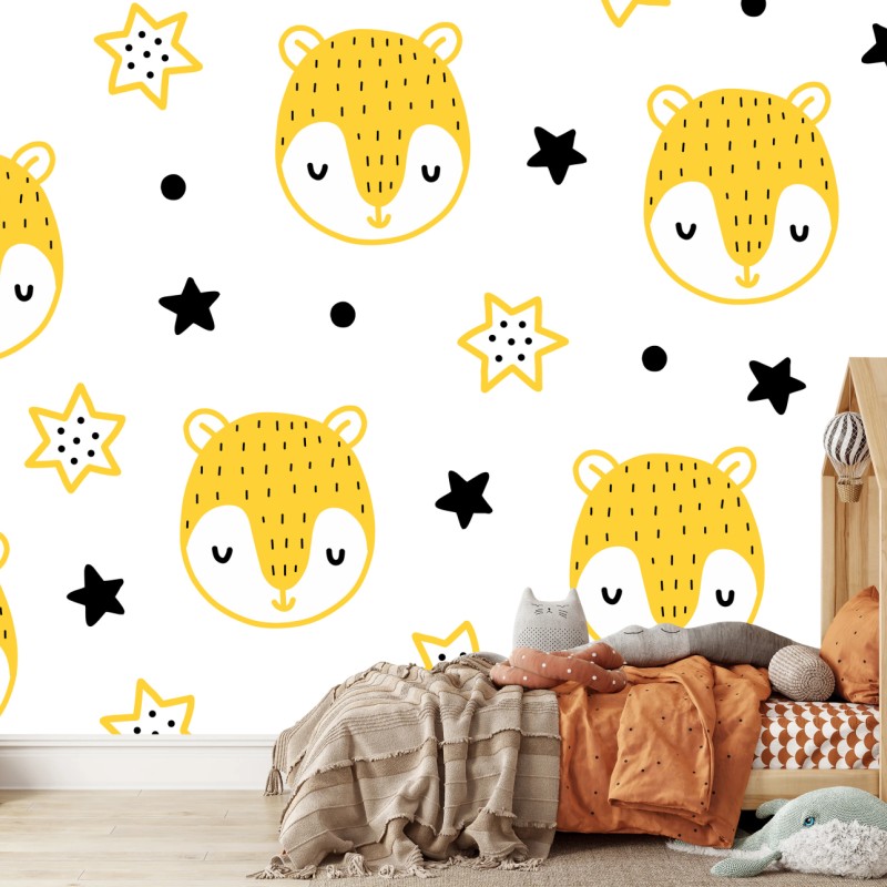 Fototapete niedliches gelbes tiergesichter muster für kinderzimmer – Wallnifity® Fototapete niedliches gelbes tiergesichter muster für kinderzimmer – Wallnifity®