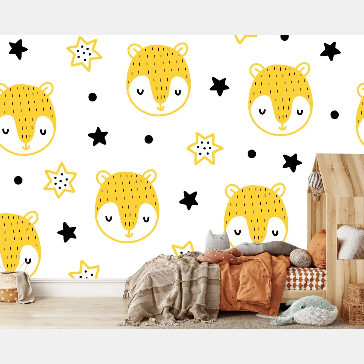 Fototapete niedliches gelbes tiergesichter muster für kinderzimmer – Wallnifity® Fototapete niedliches gelbes tiergesichter muster für kinderzimmer – Wallnifity®