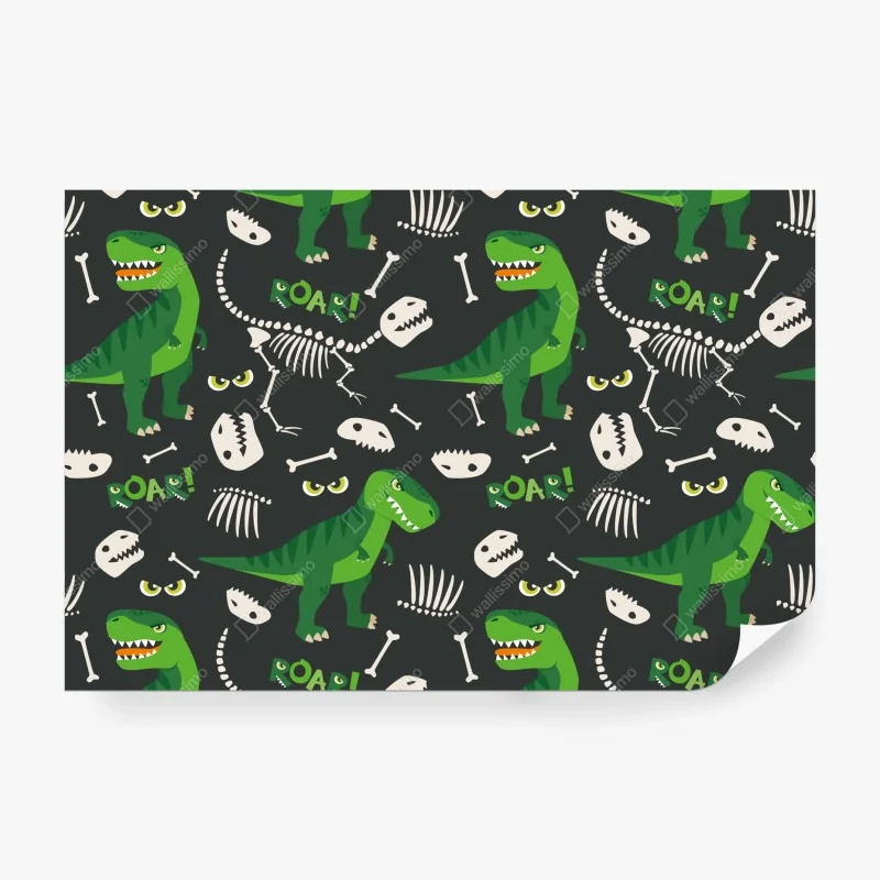 Fototapete verspieltes grünes t-rex muster