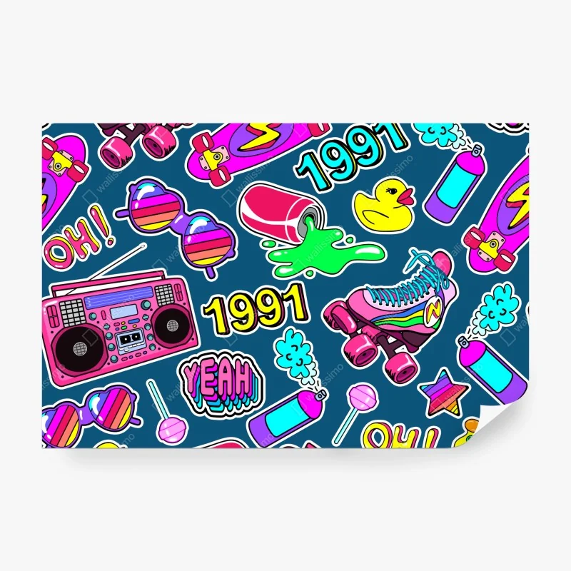 Fototapete verspieltes doodle-muster mit herzen und sternen – Wallnifity®