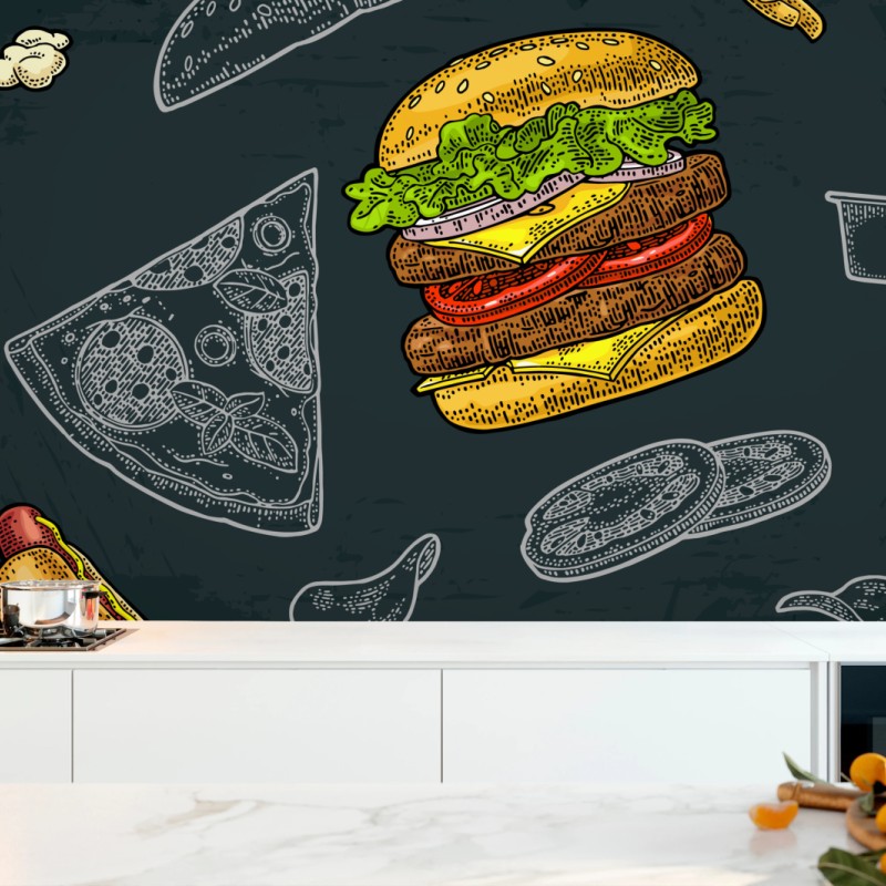 Fototapete vintage fast-food muster