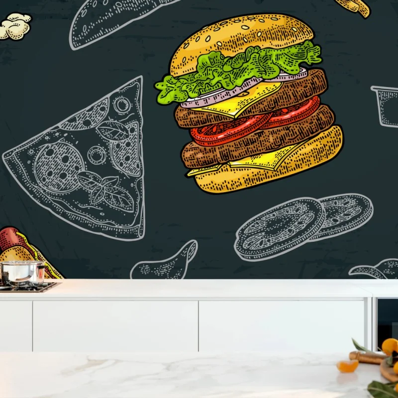 Fototapete vintage fast-food muster – Wallnifity® Fototapete vintage fast-food muster – Wallnifity®
