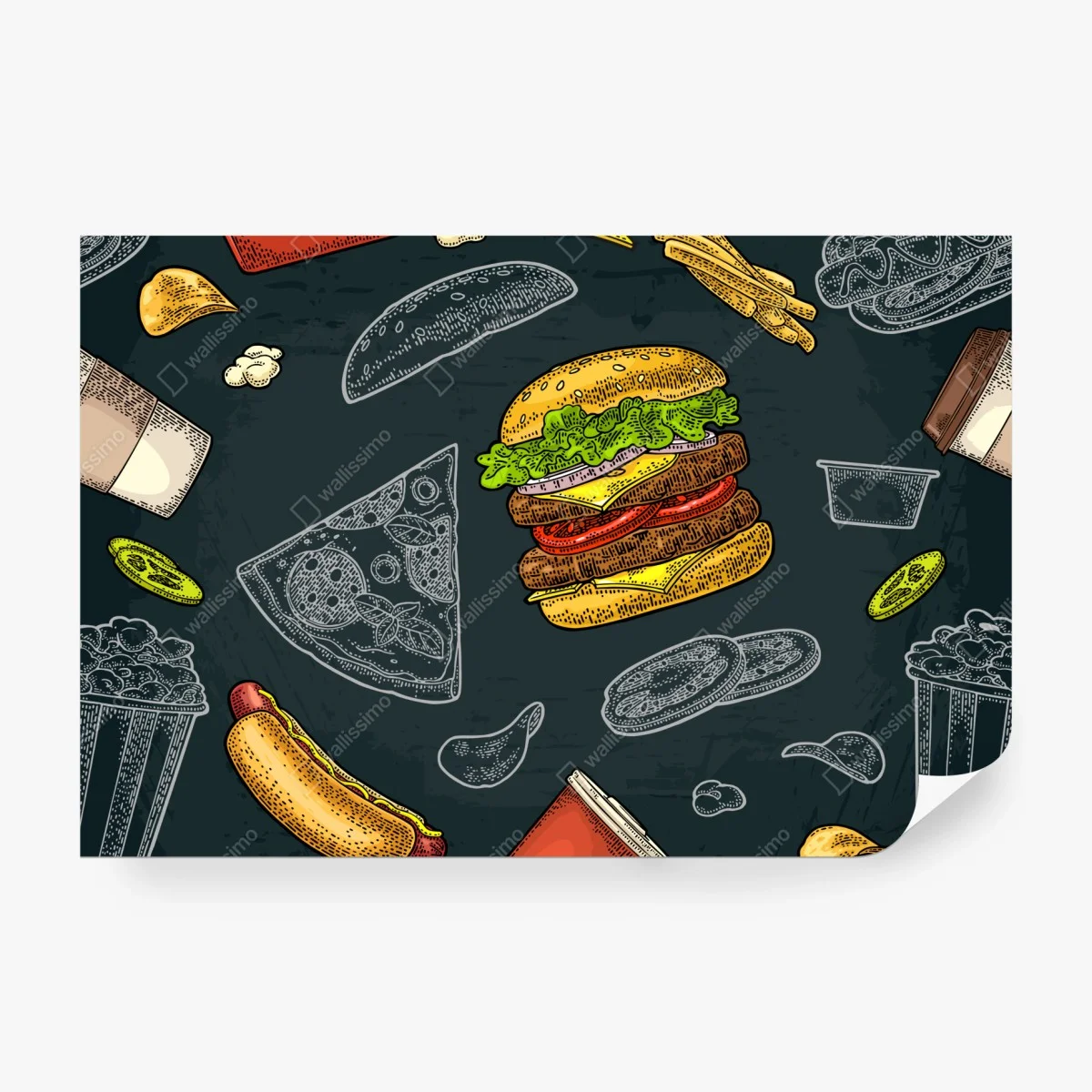 Fototapete vintage fast-food muster – Wallnifity®