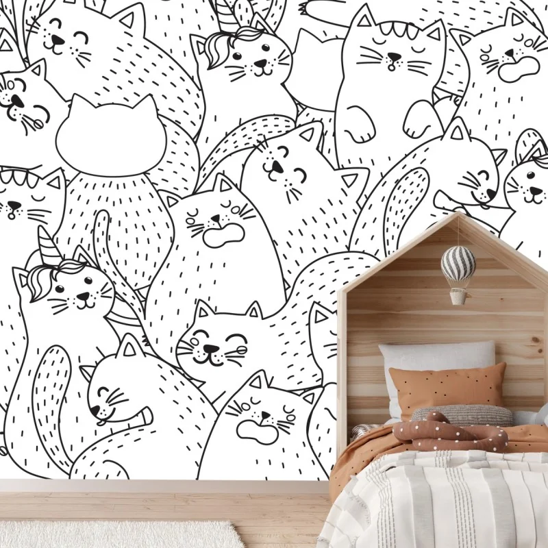 Fototapete verspieltes katzen-doodle muster