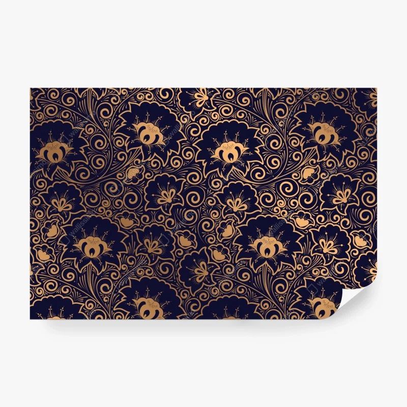 Fototapete luxuriöses goldenes blumenmuster auf dunklem hintergrund