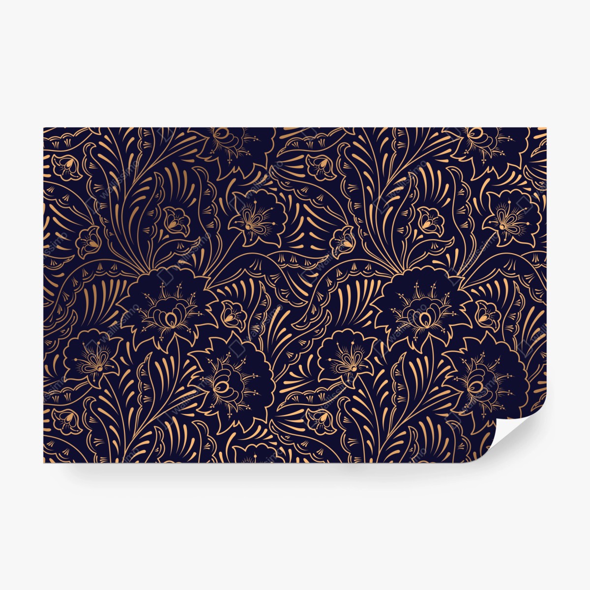 Fototapete goldenes blumenornament auf nachtblauem hintergrund – Wallnifity®