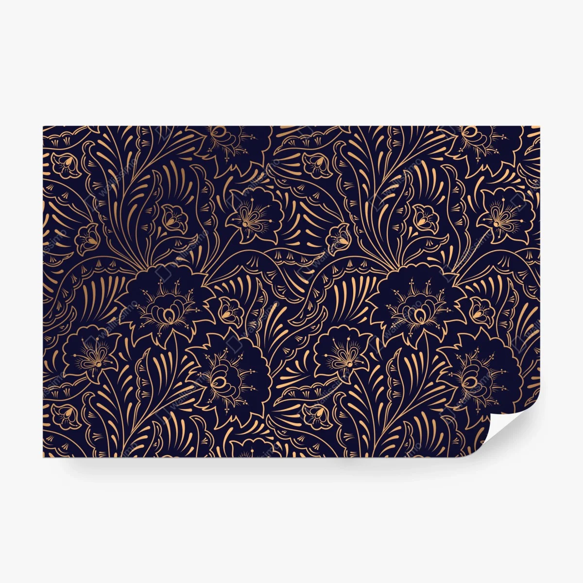 Fototapete goldenes blumenornament auf nachtblauem hintergrund – Wallnifity®