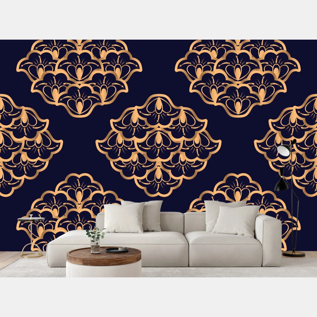 Fototapete goldenes damastmuster auf marineblauem hintergrund – Wallnifity® Fototapete goldenes damastmuster auf marineblauem hintergrund – Wallnifity®